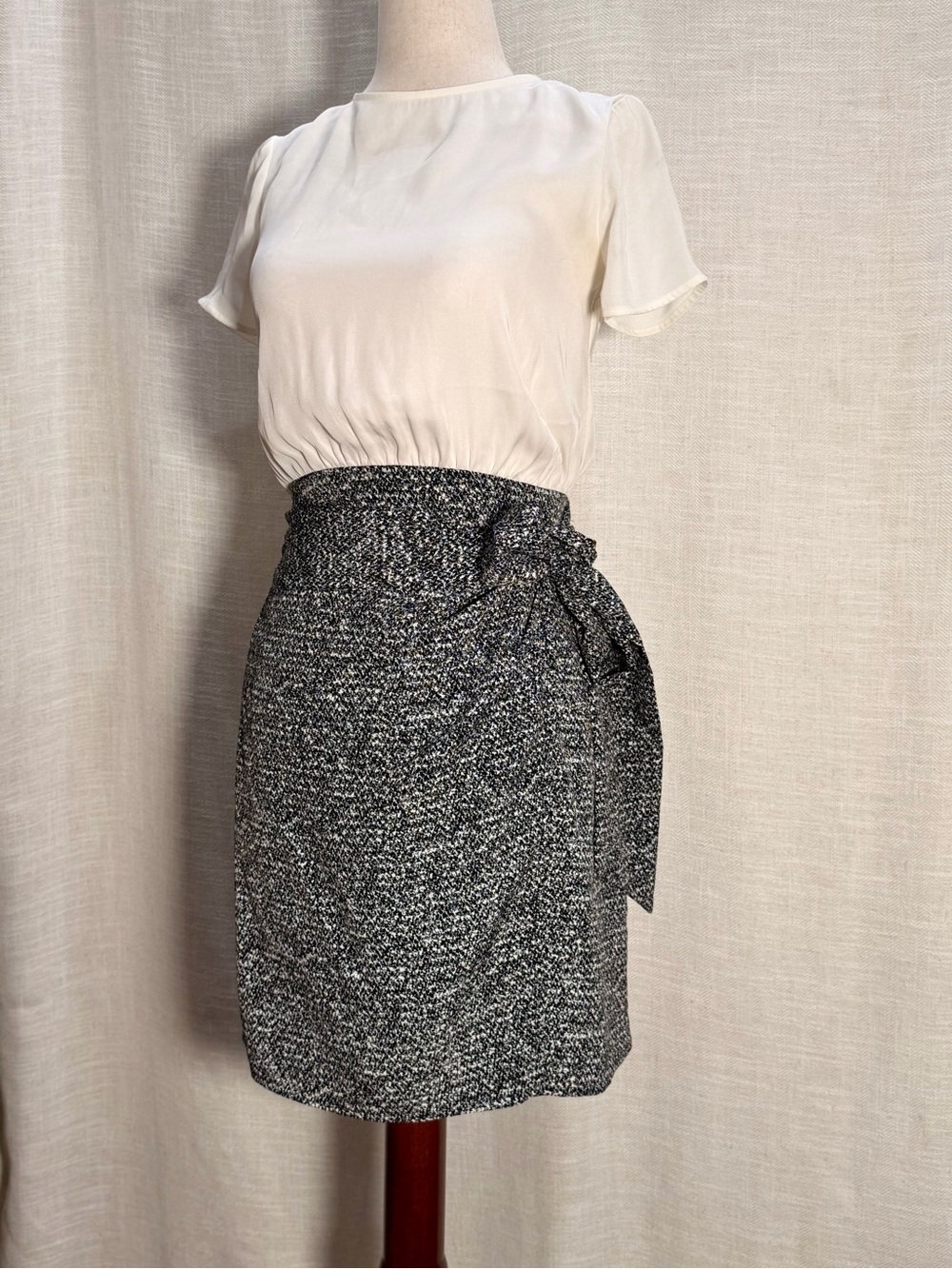 Express Black and White Tweed Pencil Skirt with Side Bow